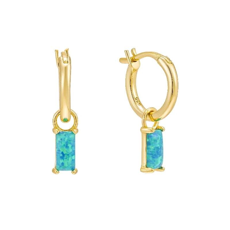 Women’s gemstone drop earrings-Blue Lagoon Opal Hoops