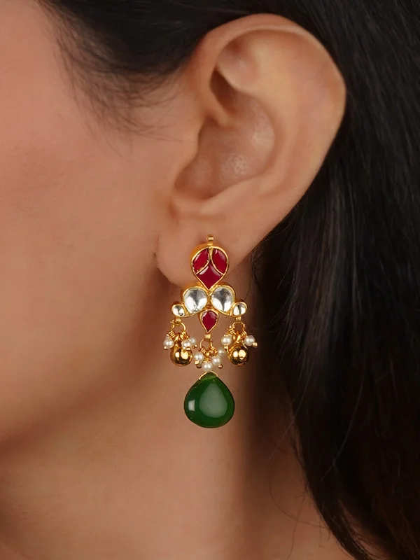 Women’s vintage-inspired earrings-Pink Color Gold Plated Jadau Kundan Earrings - ME952YP