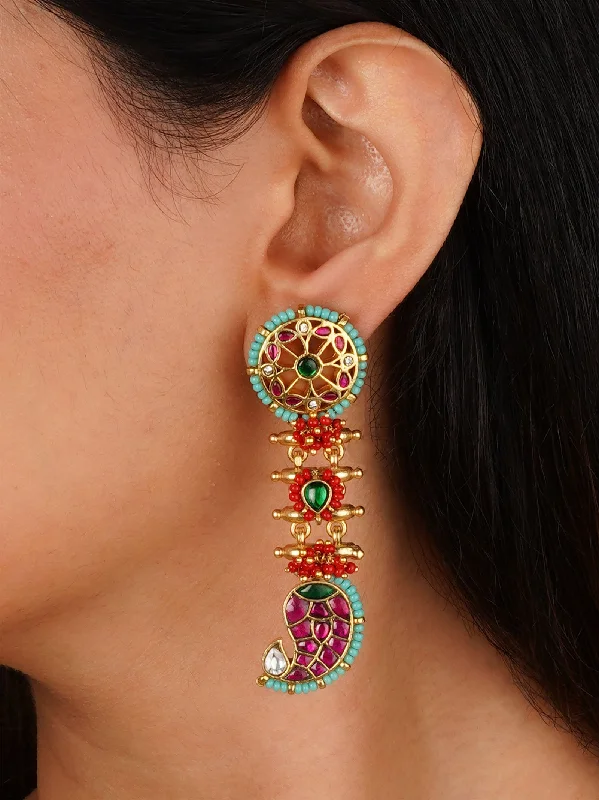 Women’s long drop earrings-Multicolor Gold Plated Mishr Earrings - MR-E270M