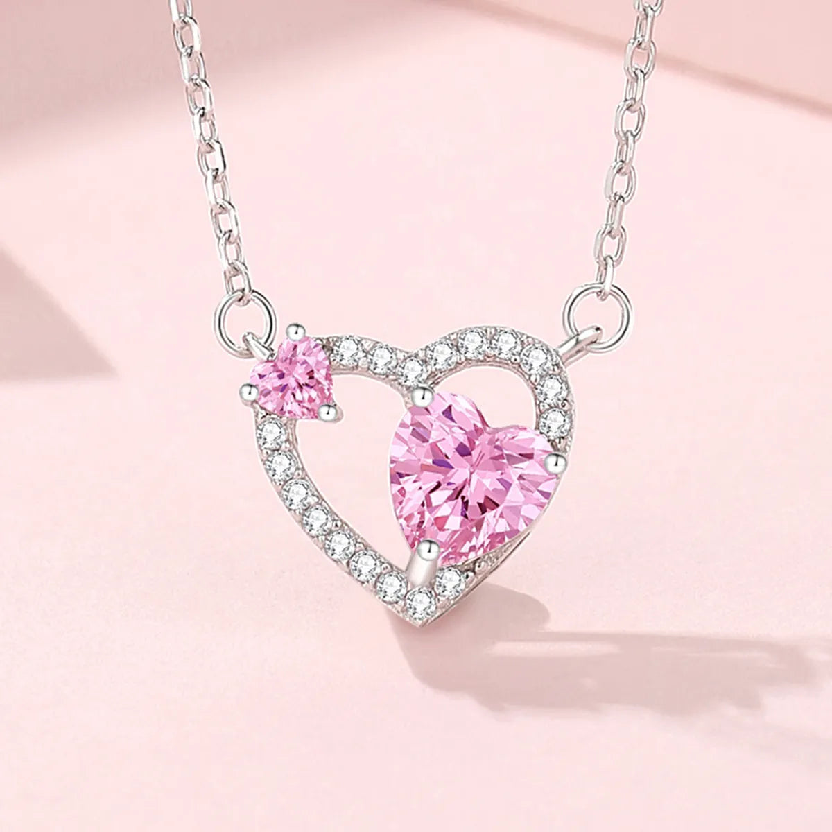 Women’s nature-inspired necklaces-Simple Style Classic Style Heart Shape Sterling Silver Inlay Zircon Pendant Necklace