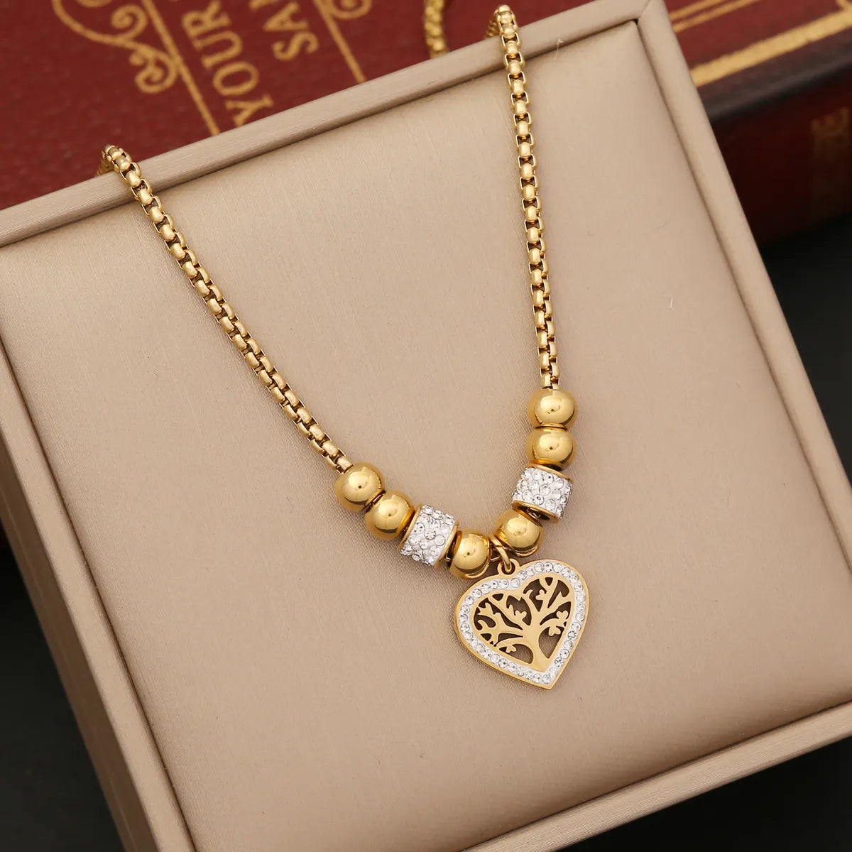 Women’s cubic zirconia necklaces-Casual Vintage Style Tree Heart Shape Titanium Steel Plating Hollow Out Inlay Zircon 18k Gold Plated Pendant Necklace