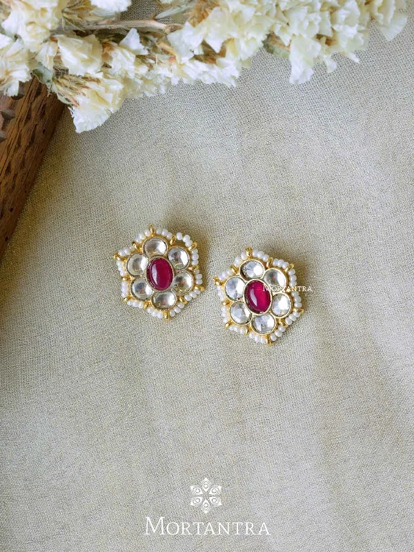 Women’s large gemstone earrings-Pink Color Gold Plated Jadau Kundan Earrings - ME972YP