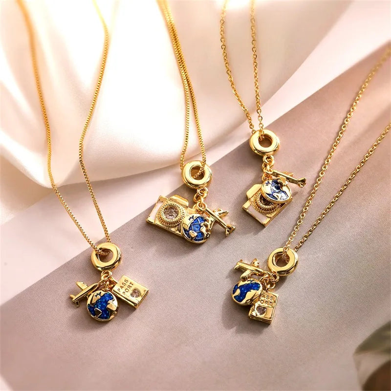 Women’s classic necklaces-Wholesale Basic Modern Style Classic Style Earth Camera Copper Enamel Inlay Zircon Pendant Necklace