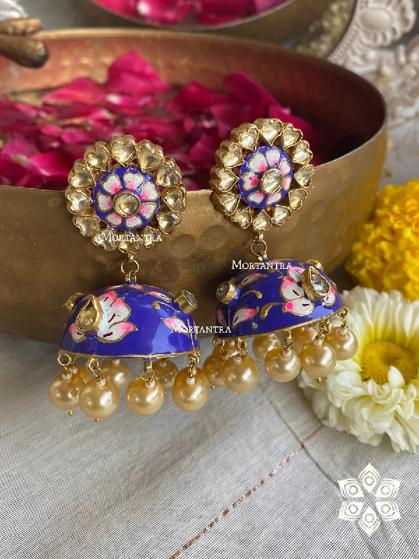 Women’s simple pearl earrings-Multicolor Gold Plated Jadau Kundan Earrings - ME902BL