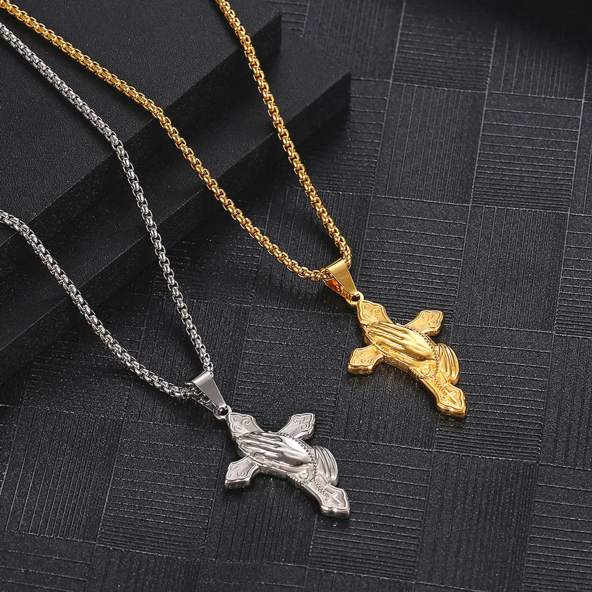 Women’s gold necklaces-Hip-Hop Simple Style Cross Gesture Titanium Steel Plating Unisex Sweater Chain