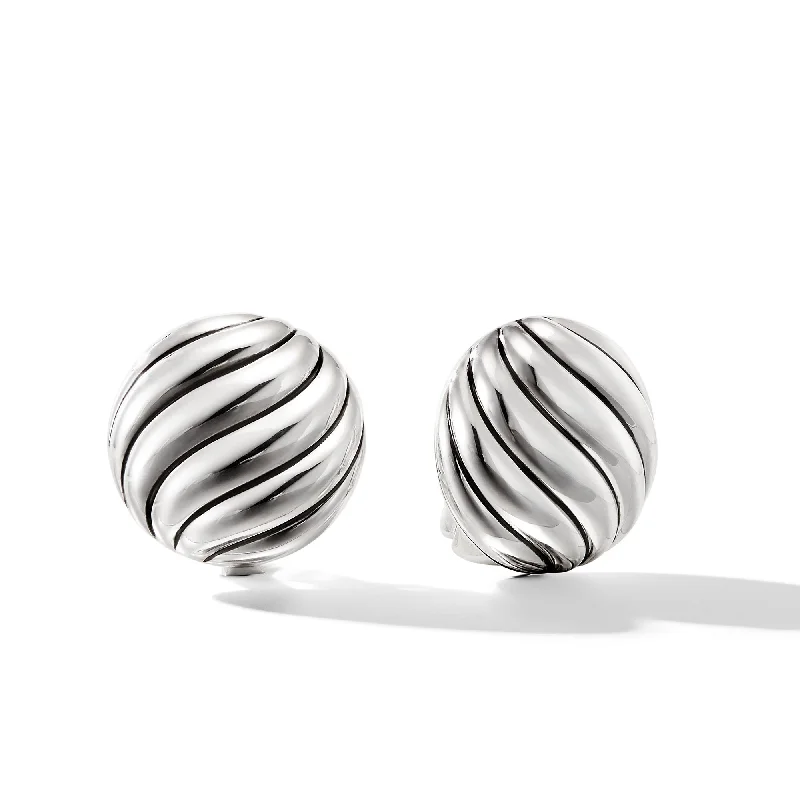 Women’s hoop earrings with diamonds-Sculpted Cable Stud Earrings in Sterling Silver\, 20mm