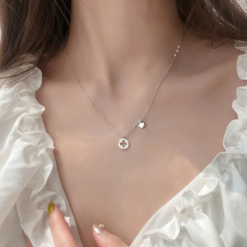 Women’s heart-shaped necklaces-Sterling Silver Elegant Lady Classic Style Inlay Geometric Rhinestones Pendant Necklace