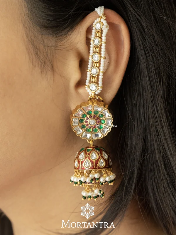 Women’s drop earrings with gemstones-Multicolor Gold Plated Jadau Kundan Earrings - ME1059M