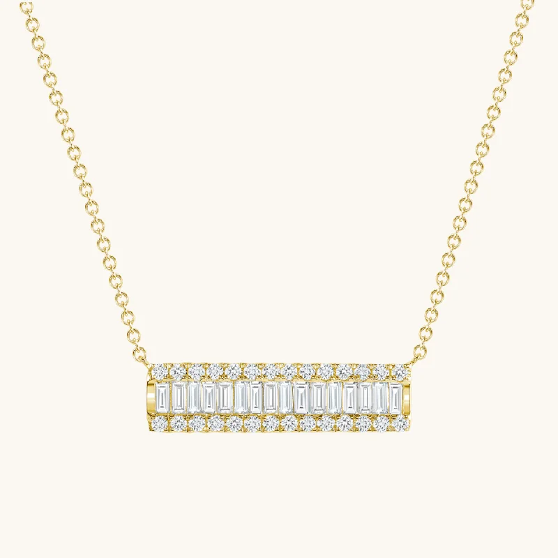 Women’s statement pendant necklaces-Mini Diamond Baguette Bar Necklace