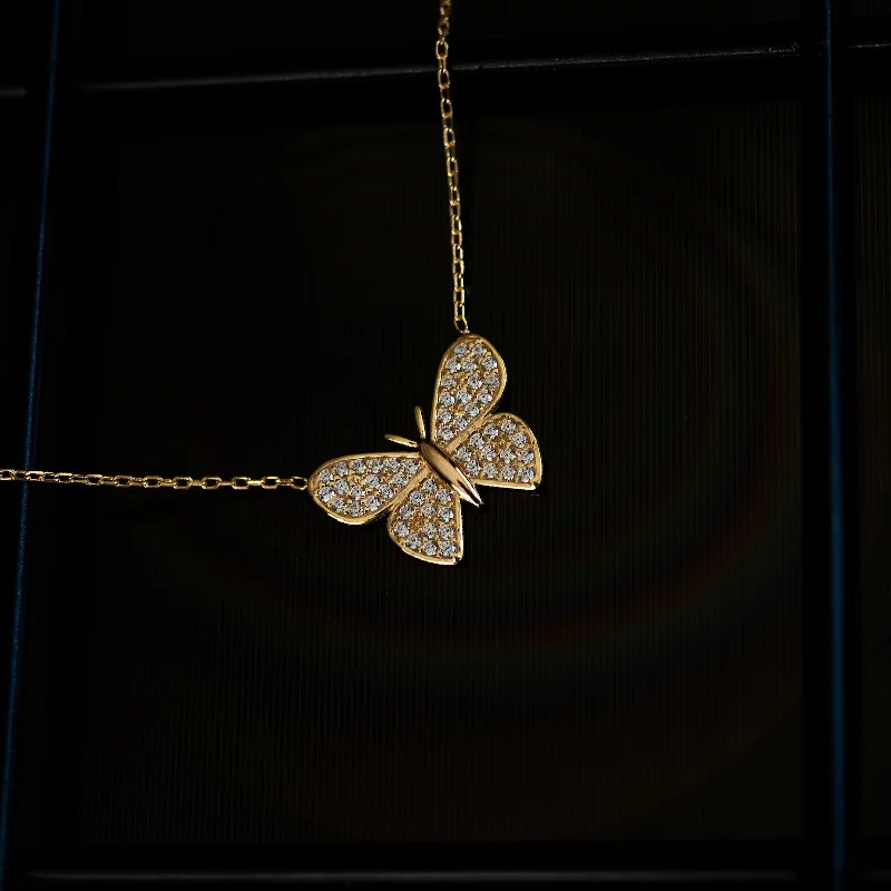 Women’s layered gold necklaces-Butterfly Necklace Gold Plating