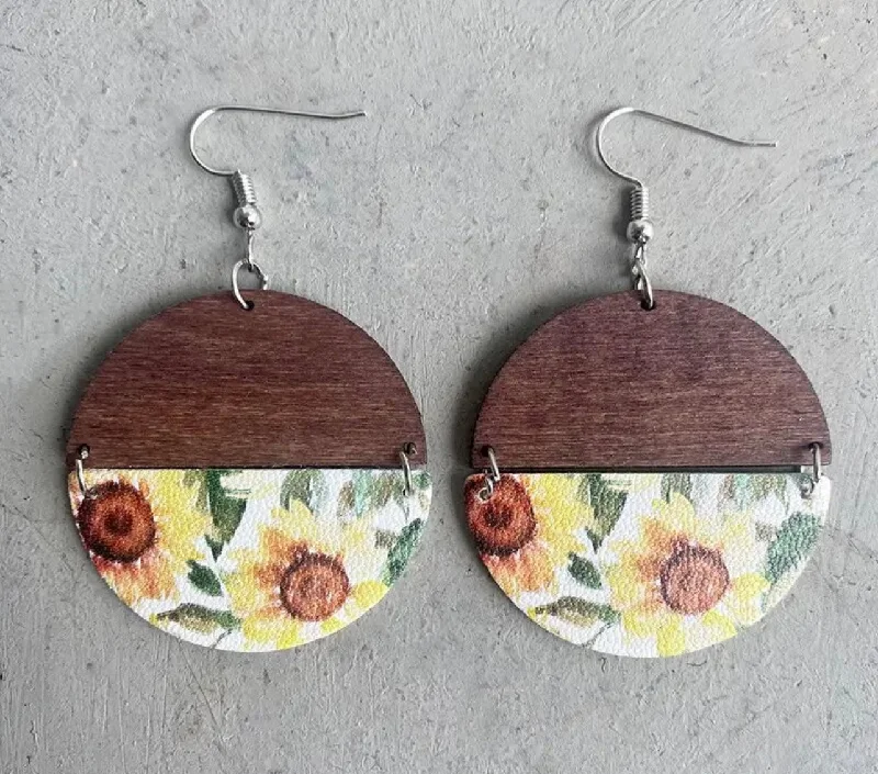 Women’s hoop earrings with diamonds-Beautiful Wood Sunflower Earrings