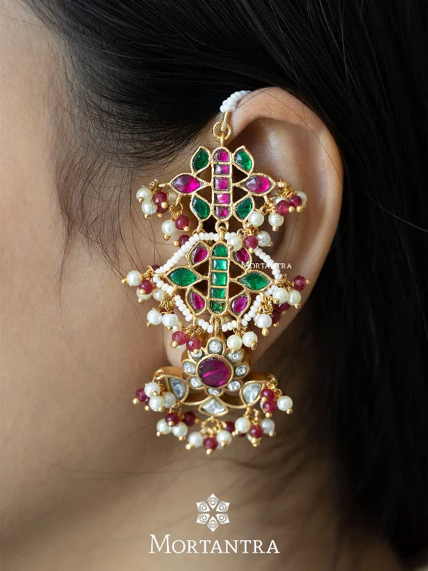 Women’s oval earrings-Multicolor Gold Plated Jadau Kundan Earrings - ME1065M