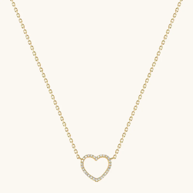 Women’s collar necklaces-Small Open-Heart Diamond Necklace