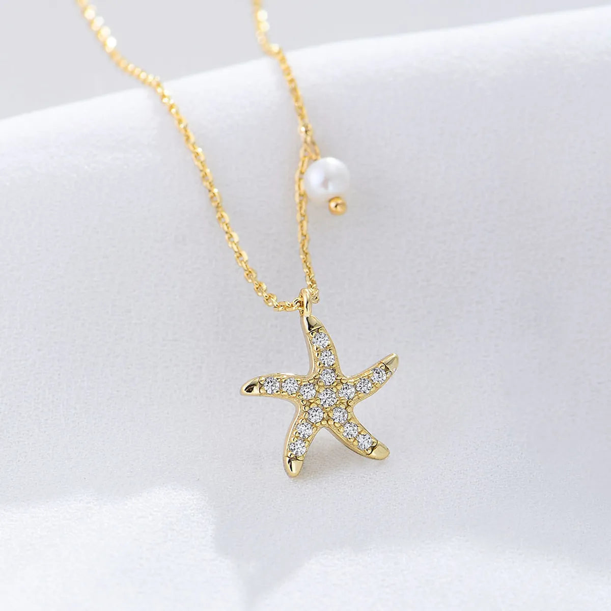 Women’s large pendant necklaces-Wholesale Simple Style Starfish Sterling Silver Artificial Pearls Rhinestones Pendant Necklace