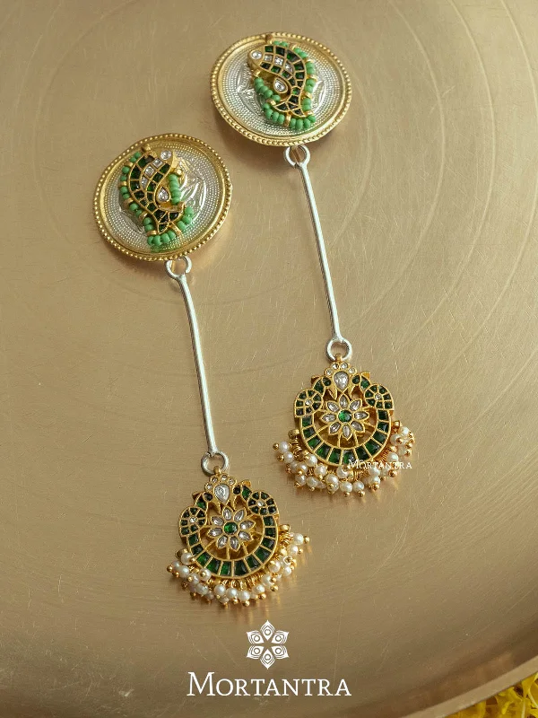 Women’s white gold earrings-Green Color Mishr Earrings - MR-E102WGR