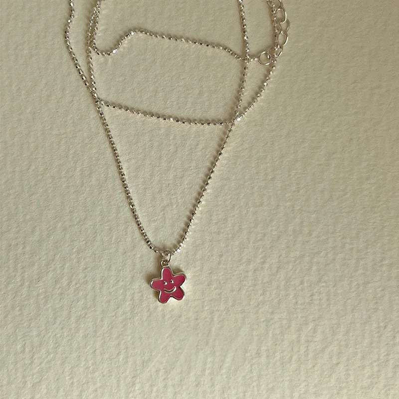 Smiley Flower Necklace (Pink)