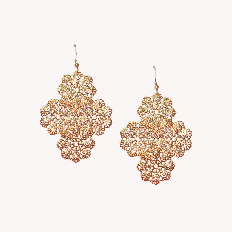 Women’s bohemian earrings-Day Filigree, 18kg plated