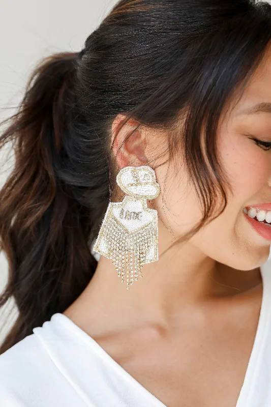 Women’s luxury pearl earrings-Cowgirl Bride Beaded Rhinestone Fringe Earrings