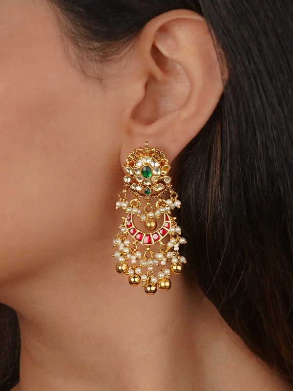 Women’s statement chandelier earrings-Multicolor Gold Plated Jadau Kundan Earrings - ME1305M