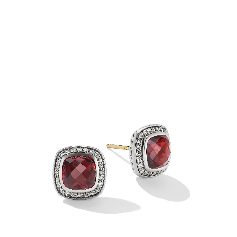 Women’s vintage-inspired earrings-Petite Albion® Stud Earrings in Sterling Silver with Garnet and Diamonds\, 5mm