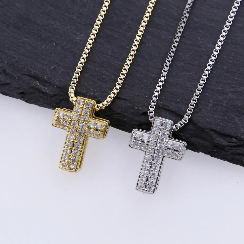 Women’s statement necklaces-Copper 18K Gold Plated Hip-Hop Simple Style Classic Style Plating Inlay Cross Zircon Pendant Necklace