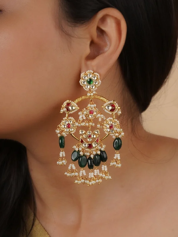 Women’s cubic zirconia earrings-Multicolor Gold Plated Jadau Kundan Earrings - ME877M