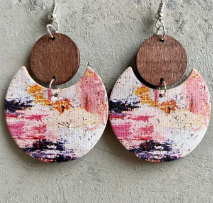 Women’s luxury gold earrings-Pretty Pink Wood and Cork Mural Earrings