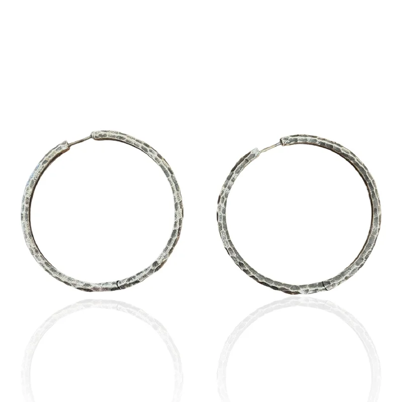 Women’s simple pearl earrings-VINTAGE SILVER LARGO TUBE HOOPS 2"