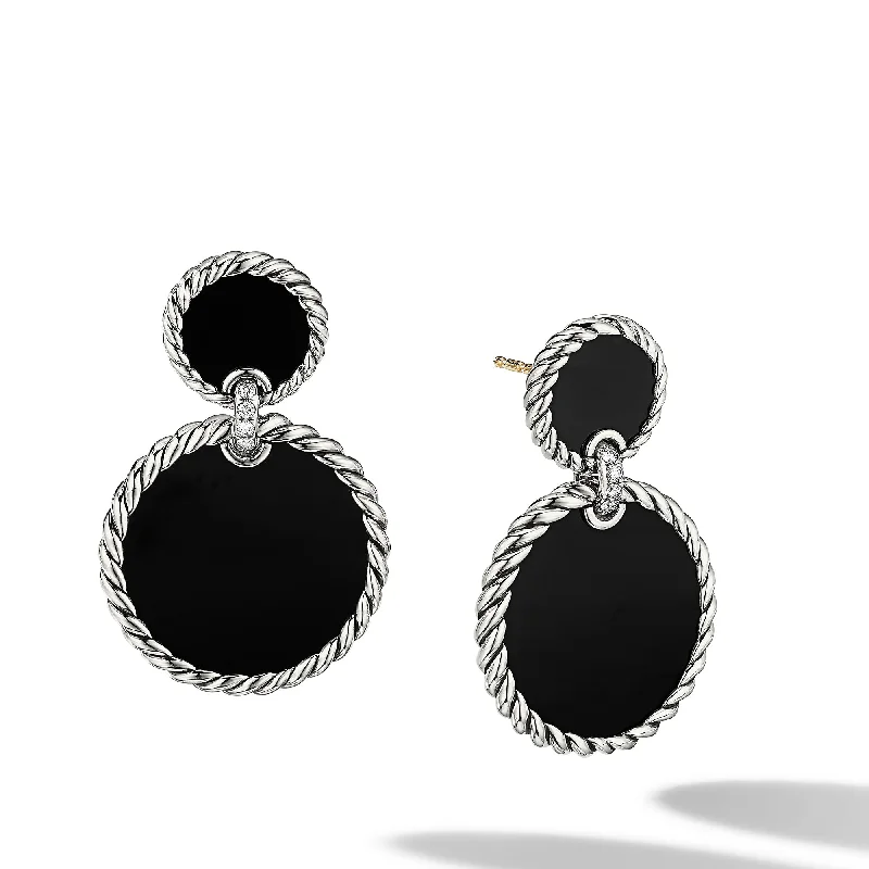 Women’s classic gold earrings-DY Elements® Double Drop Earrings in Sterling Silver with Black Onyx and Diamonds\, 33mm