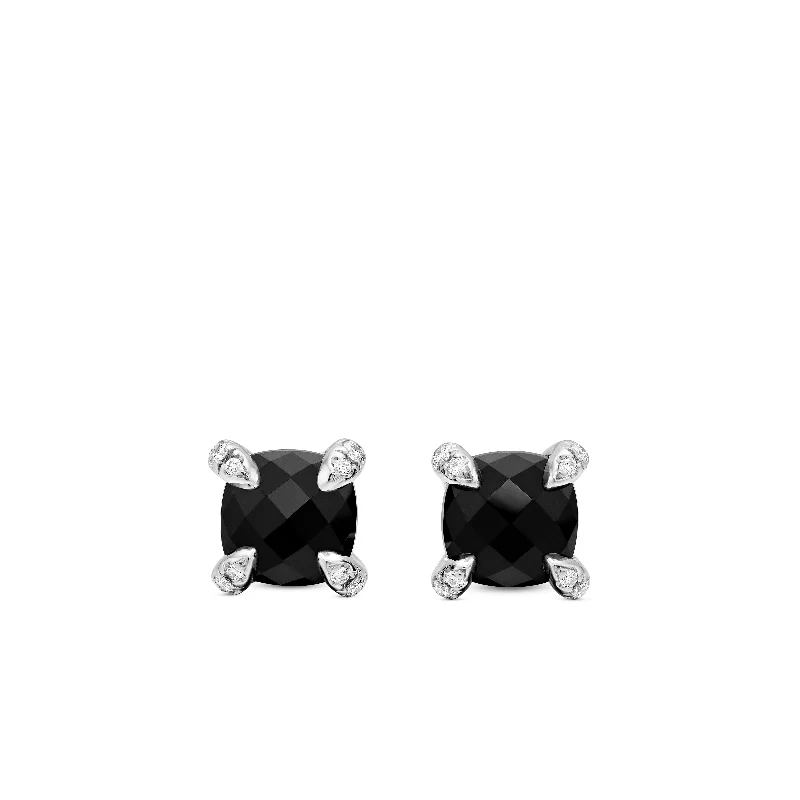 Women’s simple stud earrings-Petite Chatelaine® Stud Earrings in Sterling Silver with Black Onyx and Diamonds\, 6mm