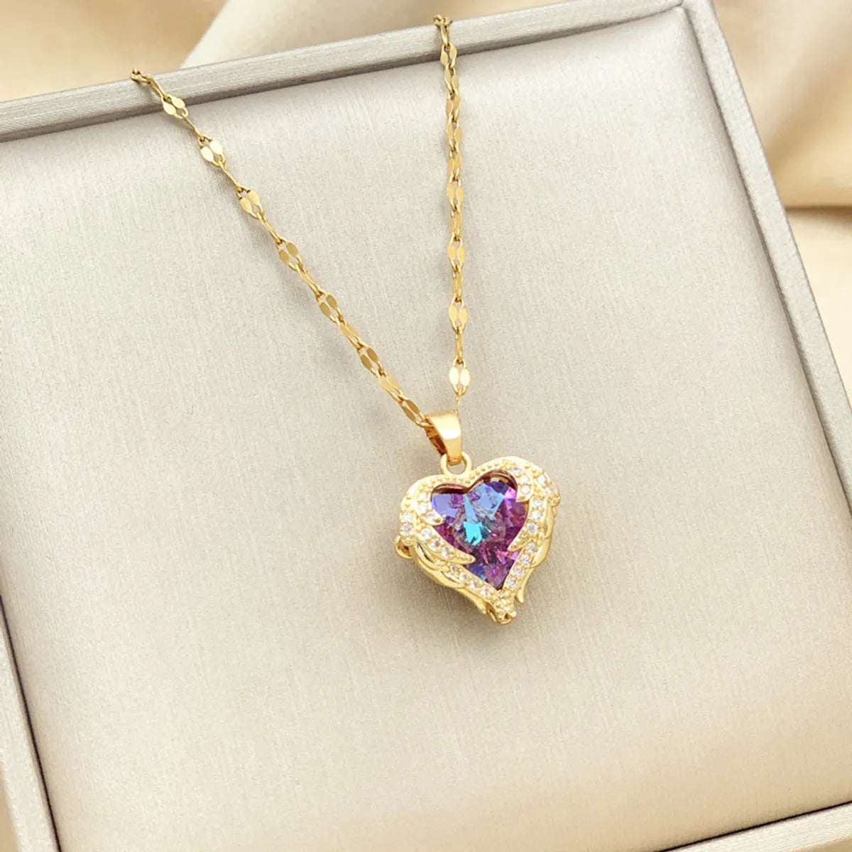 Women’s necklace and earring sets-Fashion Heart Shape Stainless Steel Gold Plated Pendant Necklace 1 Piece