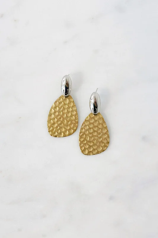 Women’s minimalist earrings-Stamped Statement Earrings Two Tone