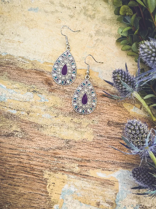 Women’s bridal earrings-Beautiful Royal Purple and Turquoise Drop Earrings