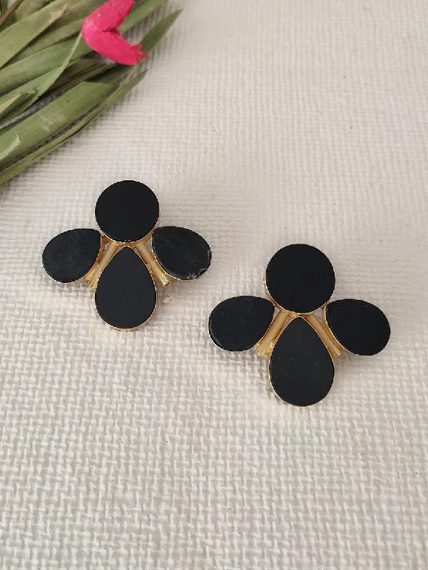 Women’s bohemian earrings-Black Color Gold Plated Costume Earrings - CSTEAR1600