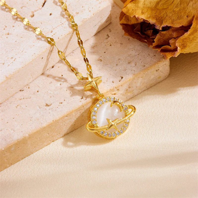 Sun Moon Planet White Gold Color Necklace