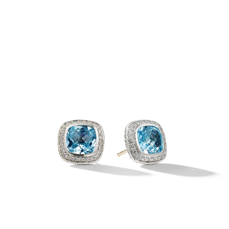 Women’s dangling diamond earrings-Albion® Stud Earrings in Sterling Silver with Blue Topaz and Diamonds\, 7mm