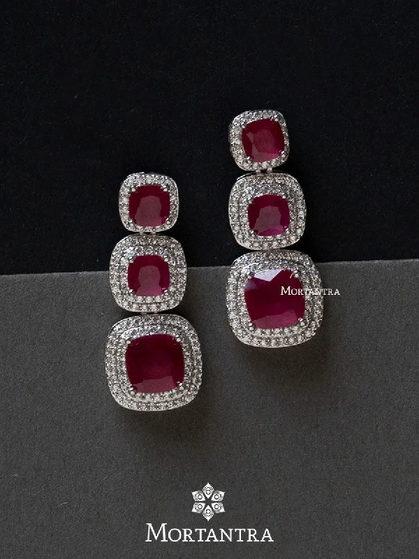 Women’s wedding earrings-Pink Color Silver Plated Faux Diamond Earrings - CZEAR449P