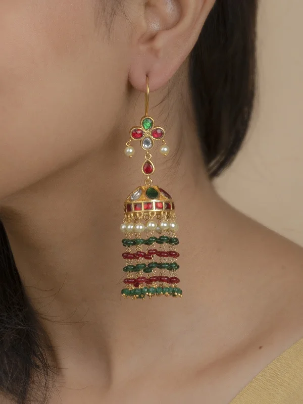 Women’s dangling diamond earrings-Multicolor Gold Plated Jadau Kundan Earrings - ME1068M