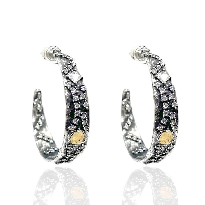 Women’s gemstone earrings-VINTAGE SILVER COSA HOOPS