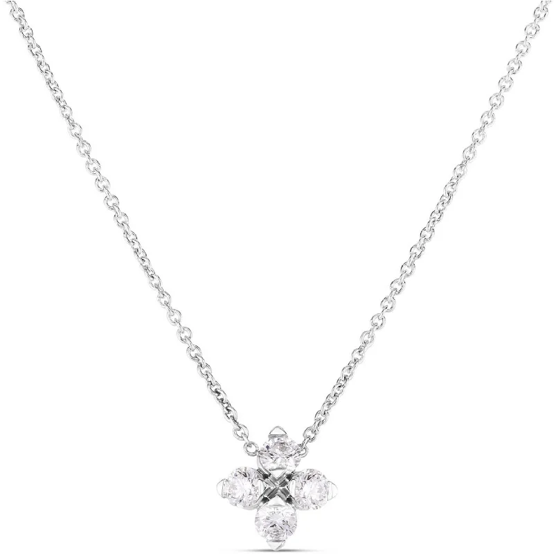 Women’s simple gold necklaces-Roberto Coin 18K White Gold Love in Verona Small Flower Necklace