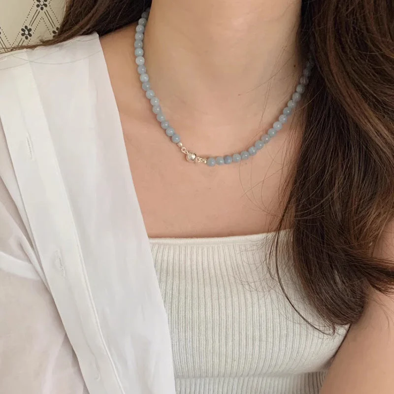 6mm Aquamarine Necklace-45cm Long