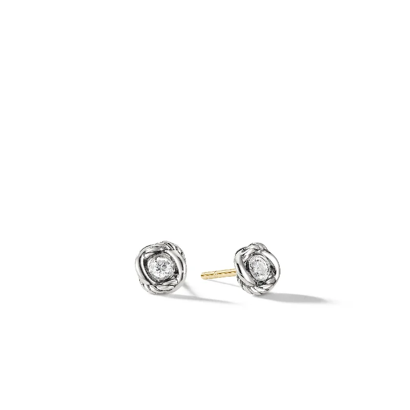 Women’s diamond hoop earrings-Infinity Stud Earrings in Sterling Silver with Diamonds\, 6.8mm