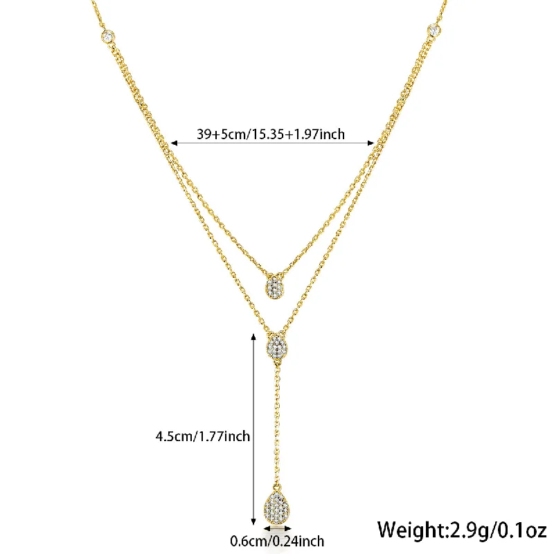 Women’s heart and diamond necklaces-Sterling Silver 18K Gold Plated White Gold Plated Vintage Style Simple Style Shiny Water Droplets Inlay Zircon Pendant Necklace