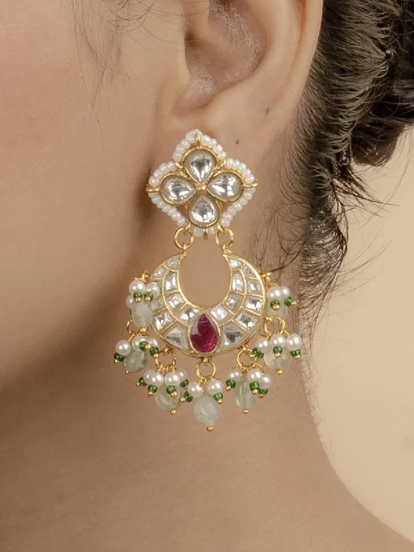 Women’s vintage-inspired earrings-Pink Color Gold Plated Thappa Jadau Kundan Earrings - TJ-E24WP