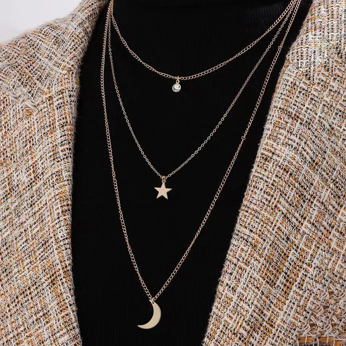 Women’s long chain necklaces-Copper Basic Modern Style Classic Style Inlay Star Moon Zircon Pendant Necklace