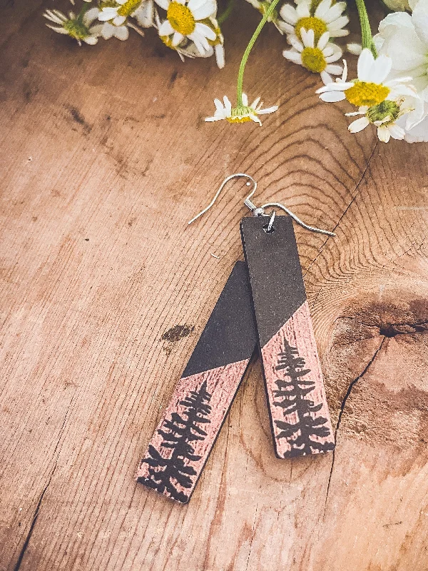 Women’s chandelier crystal earrings-Beautiful Black and Wood Tree Earrings