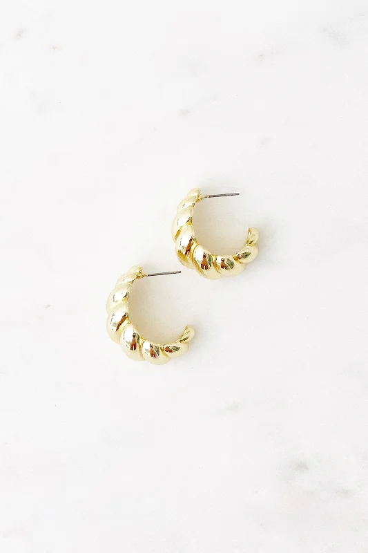 Women’s rhinestone earrings-Croissant Hoops-Gold