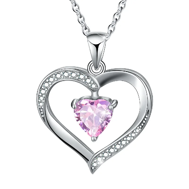 "Mother's Day Love Single Zircon Necklace Platinum (Color: Pink)"