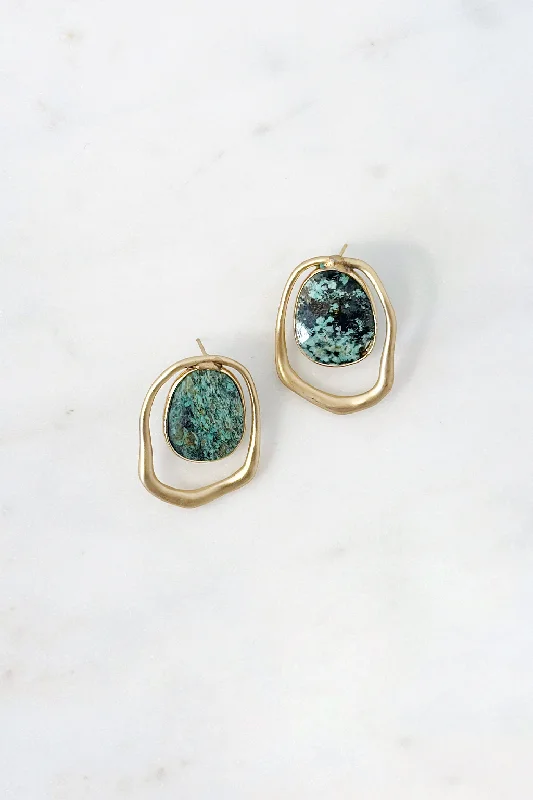 Women’s small hoop earrings-Frame Stone Earrings Gold