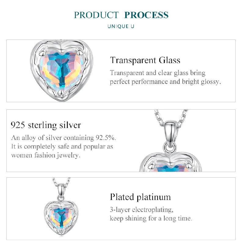 Women’s adjustable necklaces-Casual Love Heart Shape Sterling Silver Plating Inlay Glass Stone Zircon White Gold Plated Necklace